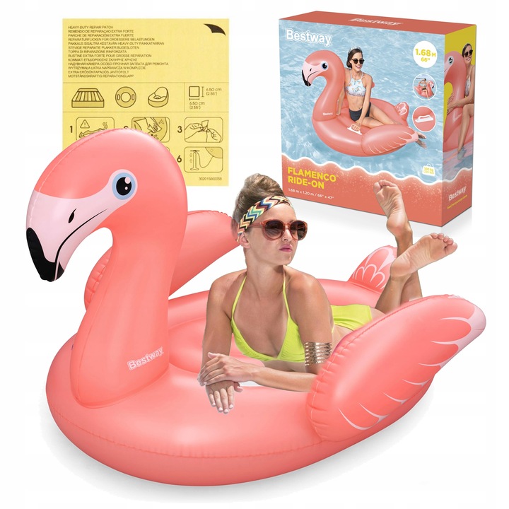 Materac Dmuchany Flaming GIGANT na Basen Plażę Uchwyty 168x120cm Bestway