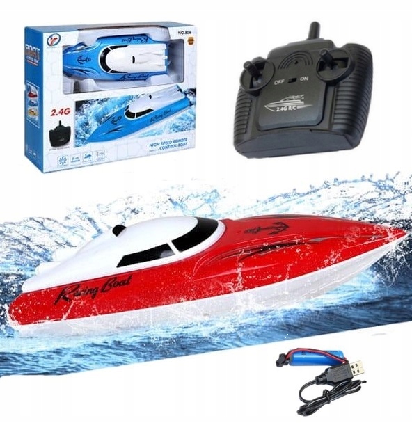 ŁÓDŹ ŁÓDKA MOTORÓWKA NA RADIO Z ŁADOWARKĄ USB ZDALNIE STEROWANA RC + PILOT