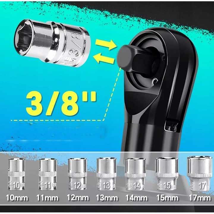 Elektryczny Klucz Akumulatorowa Udarowy Grzechotką 3/8'' 2 AKU & 7 Gniazda