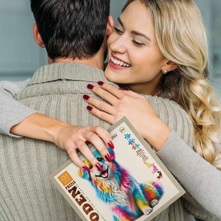 Drewniane Puzzle 250 Elementów Tęczowy Pies Dorosłych i Dzieci Wooden.City