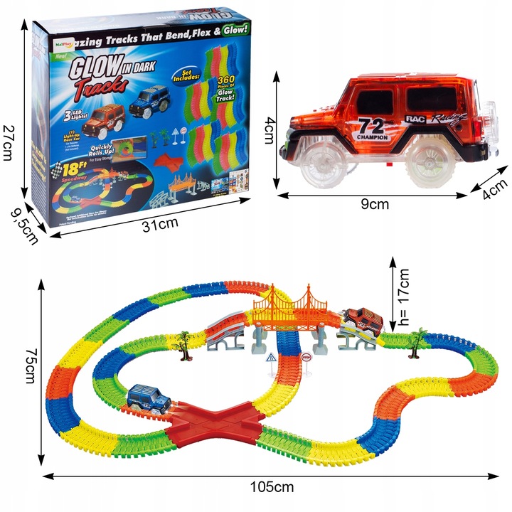 TOR WYGINANY MAGICZNY DLA DZIECI ŚWIECĄCE AUTA SAMOCHODZIKI 360 EL KOLEJKA