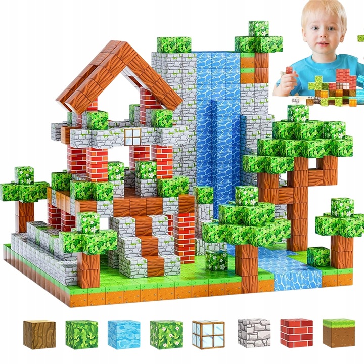 3D MAGNETYCZNY KLOCKI ZABAWKA MINECRAFT LEŚNY MONTESSORI 100 STZ