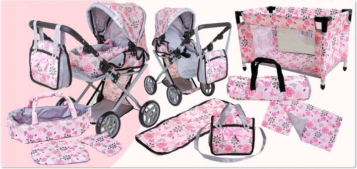 WÓZEK DLA LALEK głeboki spacerowy gondola 3w1 + ŁÓŻECZKO DLA LALKI ZESTAW