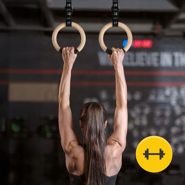 KÓŁKA GIMNASTYCZNE OBRĘCZE DO PODCIĄGANIA DREWNIANE UCHWYTY CROSSFIT KOŁA