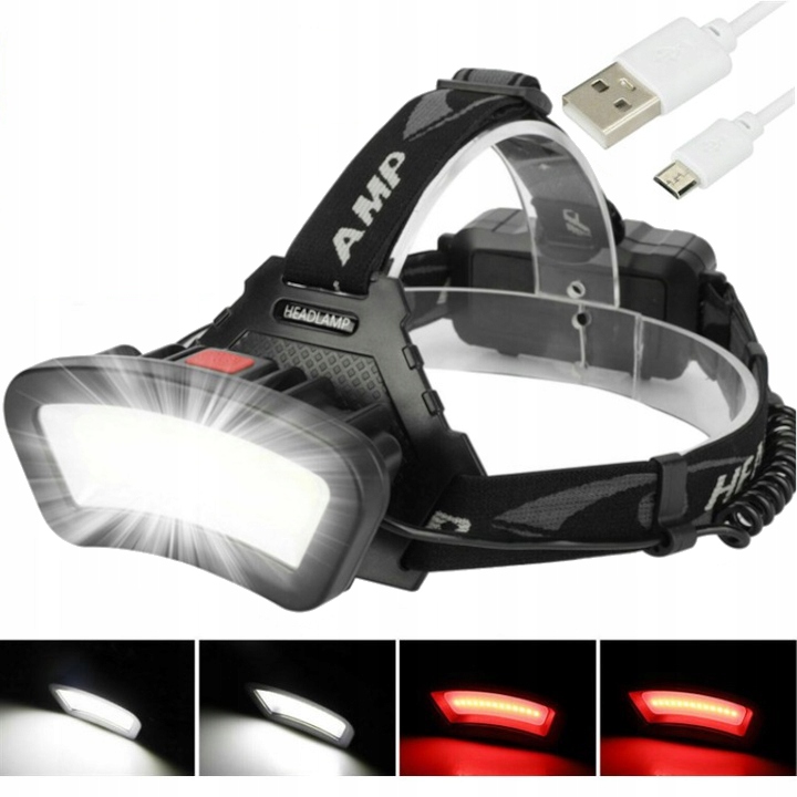 Czołówka 1000Lm akumulator 2400mAh LED COB czołowa latarka lampka lampa