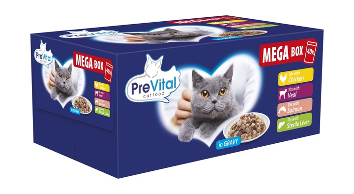 KARMA MOKRA DLA KOTA PREVITAL SASZETKI MEGA BOX 40X100G MIX SMAKÓW W SOSIE