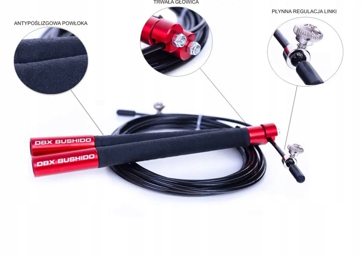 SKAKANKA CZERWONA PROFESJONALNA CROSSTRAINING ALUMINIOWA Z ŁOŻYSKAMI 3M