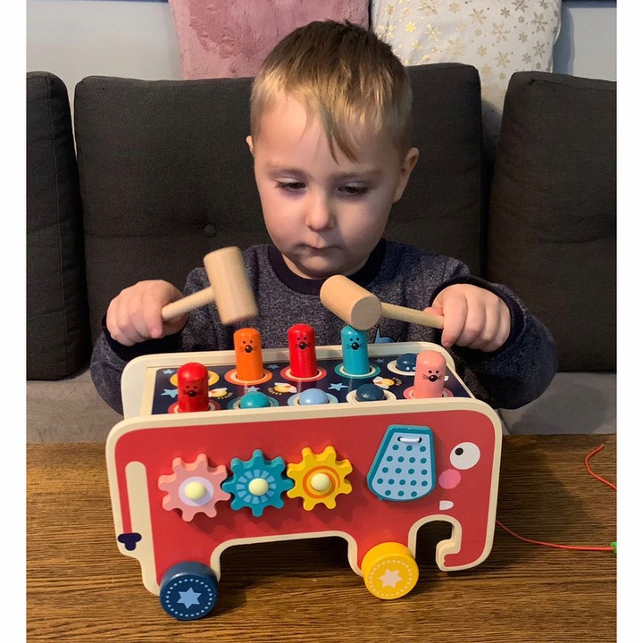 Drewniana Kostka Edukacyjna Słoń Wbijak Młotek Zabawka Prezent dla Dzieci