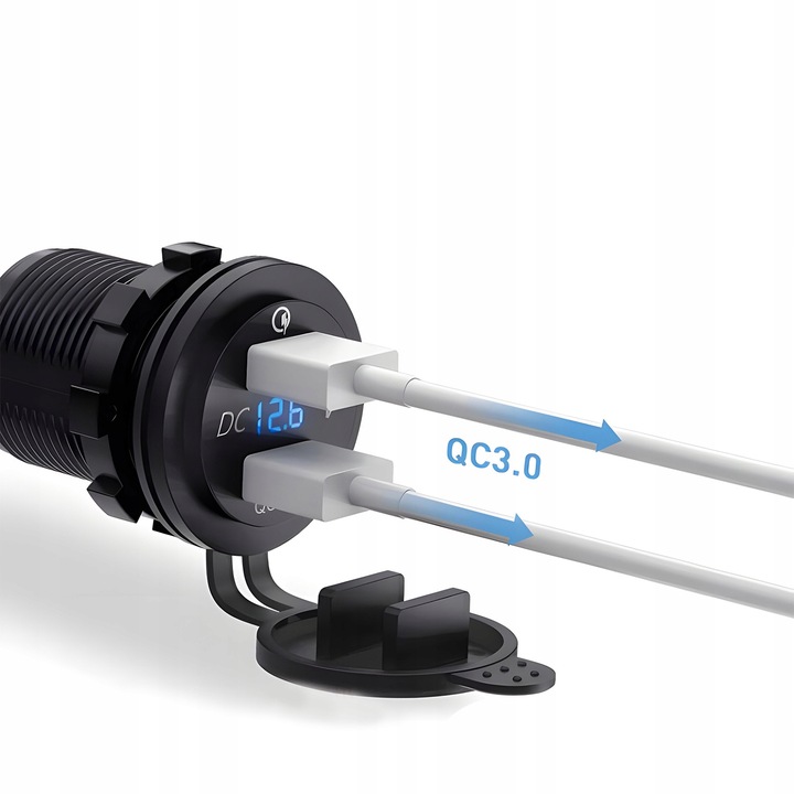 Gniazdo Zapalniczki 12V/24V Woltomierz Samochodowy PANEL Auto USB-C 22,5W