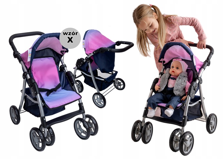 Wózek z lalką Doris SPACRÓWKA DLA LALEK + Duża INTERAKTYWNA LALKA BOBAS