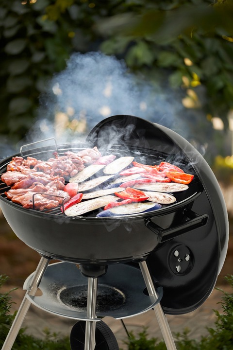 GRILL OGRODOWY WĘGLOWY RUSZT STALOWY OKRĄGŁY 41CM POKRYWA Z POKROWCEM LUND