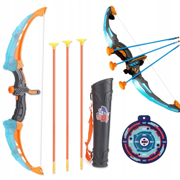 ZESTAW ŁUCZNIKA LED ŚWIECĄCY ŁUK Dla Dzieci STRZAŁY TARCZA Światła Dźwięki