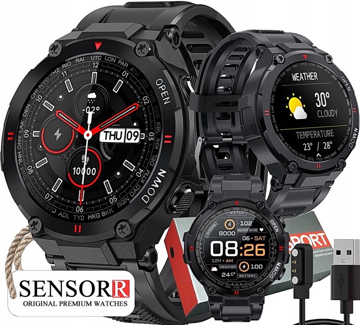 MOCNY WOJSKOWY ZEGAREK MĘSKI SMARTWATCH PULSOMETR ROZMOWY SMS POLSKIE MENU