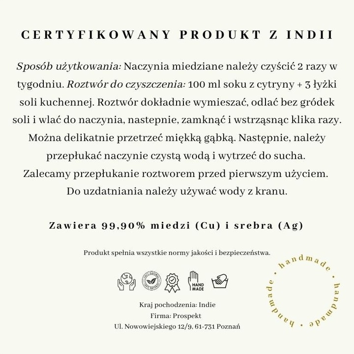 Miedziany kubek CLASSIC połysk 475 ml Gisane
