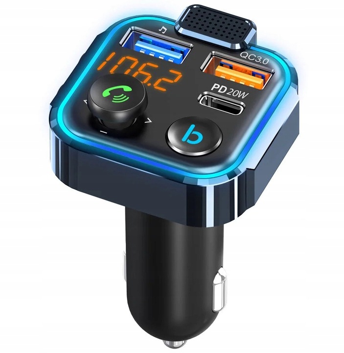 TRANSMITER FM BLUETOOTH SZYBKA ŁADOWARKA QC USB PD