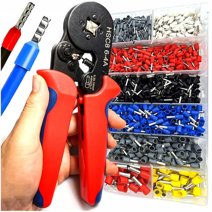 ZACISKARKA PRASKA KONEKTORÓW TULEJEK KOŃCÓWEK KABLI PRZEWODÓW ZESTAW x1200