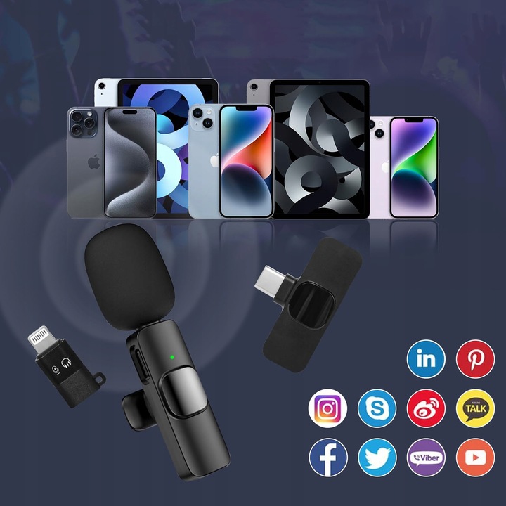 2x MIKROFON BEZPRZEWODOWY KRAWATOWY + ODBIORNIK USB-C + ADAPTER DO IPHONE