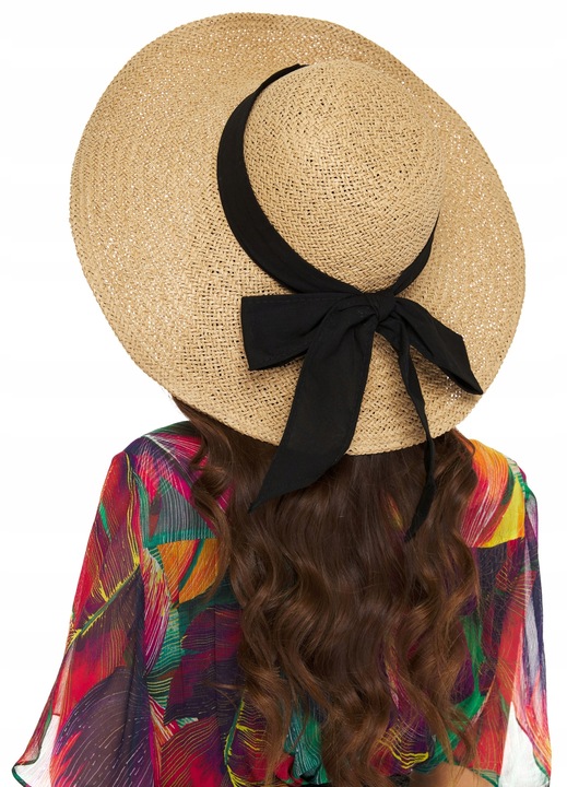 KAPELUSZ SŁOMIANY EKO SŁOMA szerokie rondo kokarda