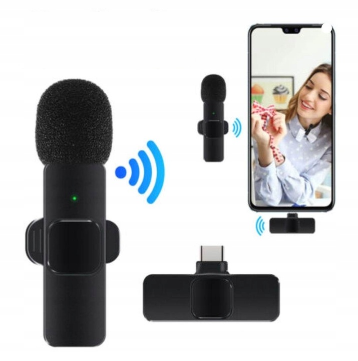 2xMIKROFON KRAWATOWY BEZPRZEWODOWY PRZYPINANY USB-C Lightning do IPhone 2w1