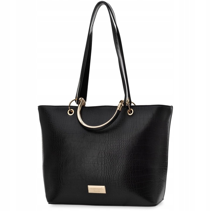 Duża Torebka Monnari Klasyczna Torba Damska Łódka Shopper Aktówka Czarna A4