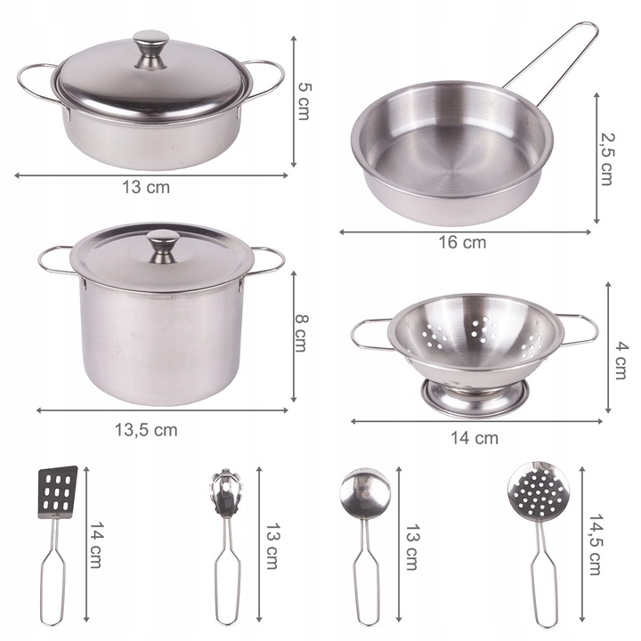 ZESTAW KUCHENNY KUCHARKI DO GOTOWANIA METALOWE GARNKI FARTUSZEK DLA DZIECI