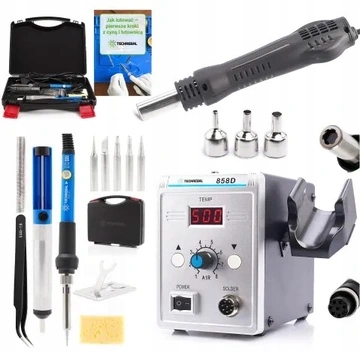 STACJA LUTOWNICZA SPAWARKA HOT-AIR 858D 700W 100-500°C ZESTAW TECHREBAL