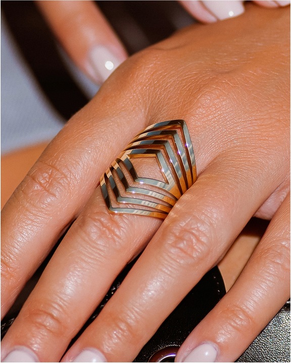 Pierścionek damski REGULOWANY szeroki geometryczny