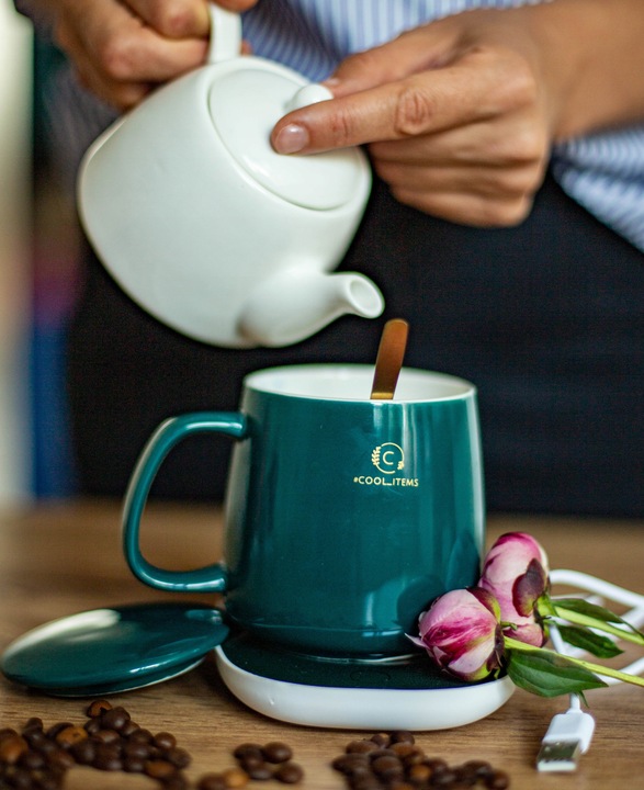 KUBEK DO KAWY HERBATY PODGRZEWACZ USB ŁYŻKA KABEL PREZENT DLA NAUCZYCIELA