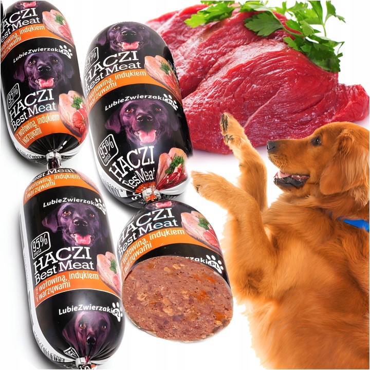 Mokra karma baton dla psa HACZI 95% mięsa wołowina indyk warzywa 20x450g