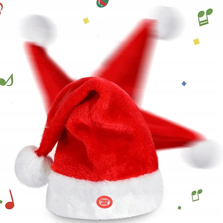 INTERAKTYWNA CZAPKA MIKOŁAJA TAŃCZĄCA GRAJĄCA ZABAWNA DEKORACJA ŚWIĄTECZNA