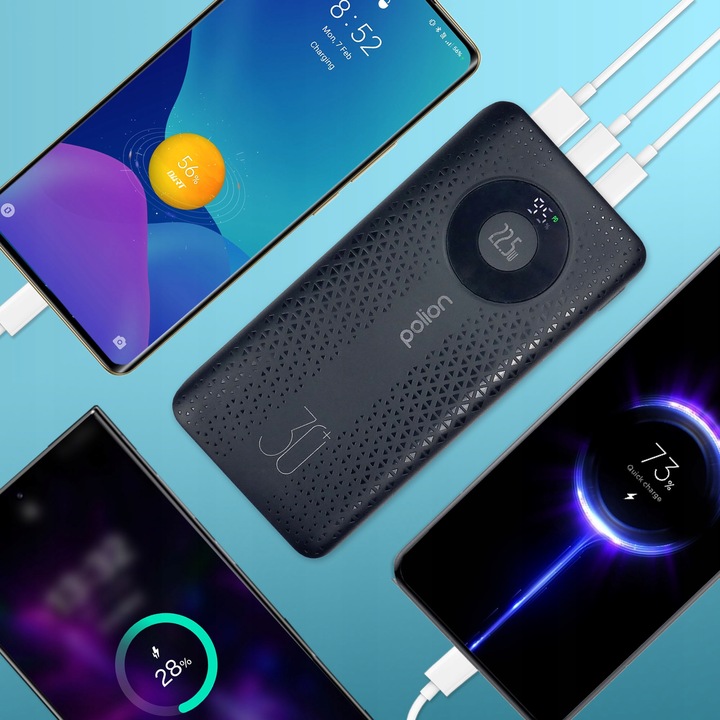 Powerbank POLION Szybkie Ładowanie 22.5W 30000mAh USB-C USB-A PD3.0 QC3.0