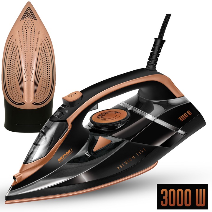 Żelazko parowe ze stopą ceramiczną 3000W czarne mocne MPM MZE-24/C