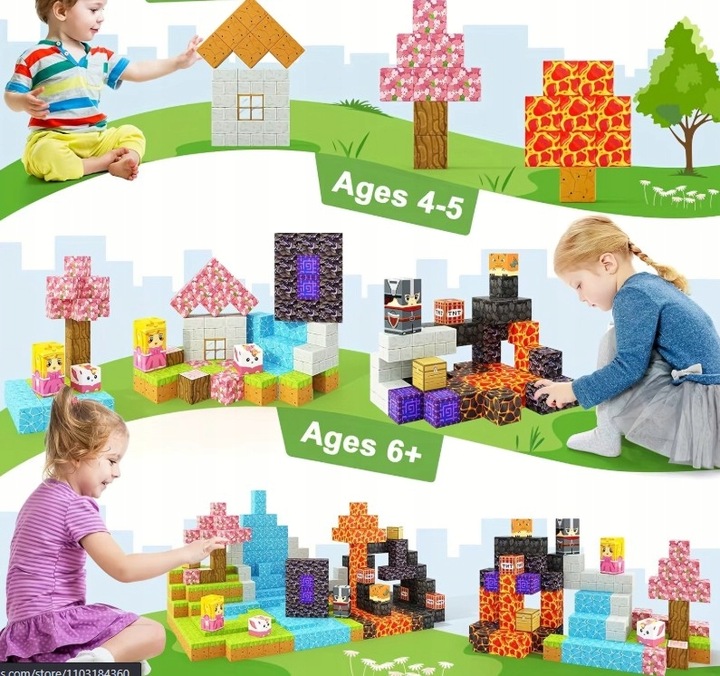 KLOCKI MAGNETYCZNE MOCNE KLOCKI SZEŚCIANY 100 SZT 2 x LUDZIK KLOCKI PIKSELE