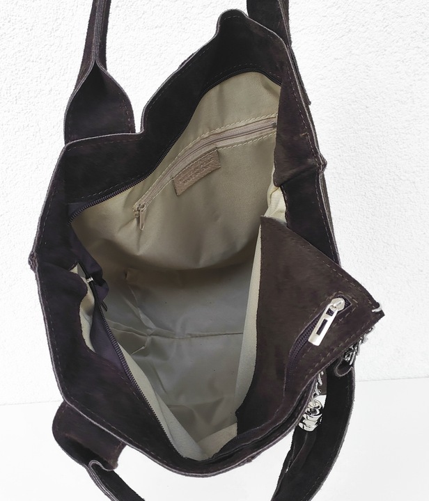 Zamszowa torebka shopper ciemna czekolada