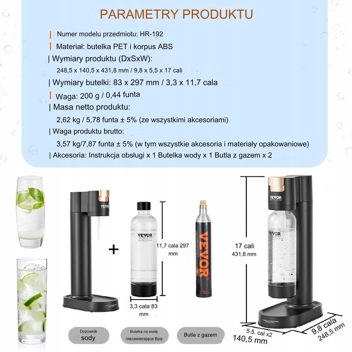 Ekspres do wody musującej Maszyna do napojów gazowanych 1L Butelka 2 butle