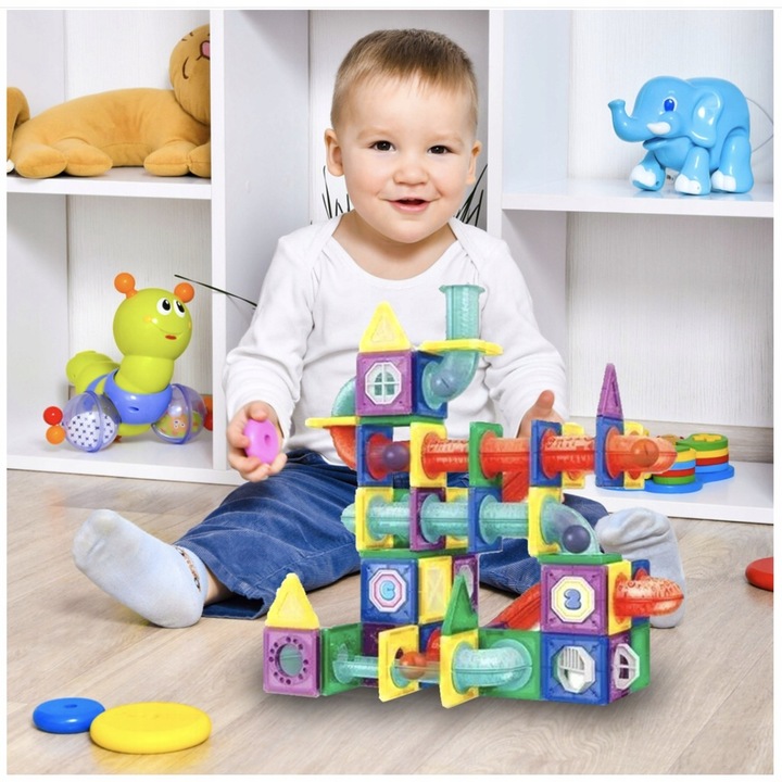 MAGNETYCZNE KLOCKI KONSTRUKCYJNE ŚWIECĄCE TOR KULKOWY KULODROM DUŻY ZESTAW