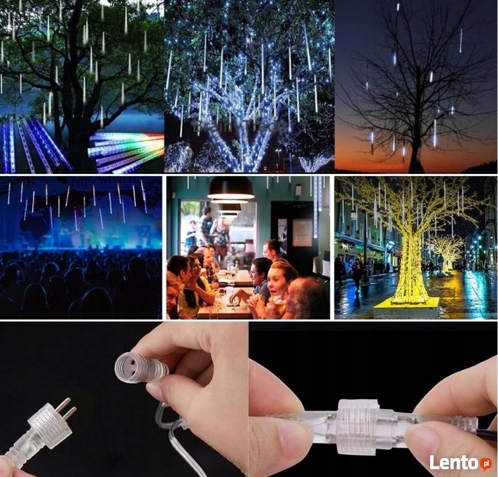 Sople SPADAJĄCY ŚNIEG 50cm METEORY kurtyna świetlna BIAŁE ZIMNE zewnętrzne