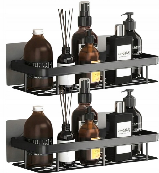 ZESTAW 2 SZT PÓŁKA ŁAZIENKOWA WISZĄCA METALOWA SAMOPRZYLEPNA CZARNA LOFT