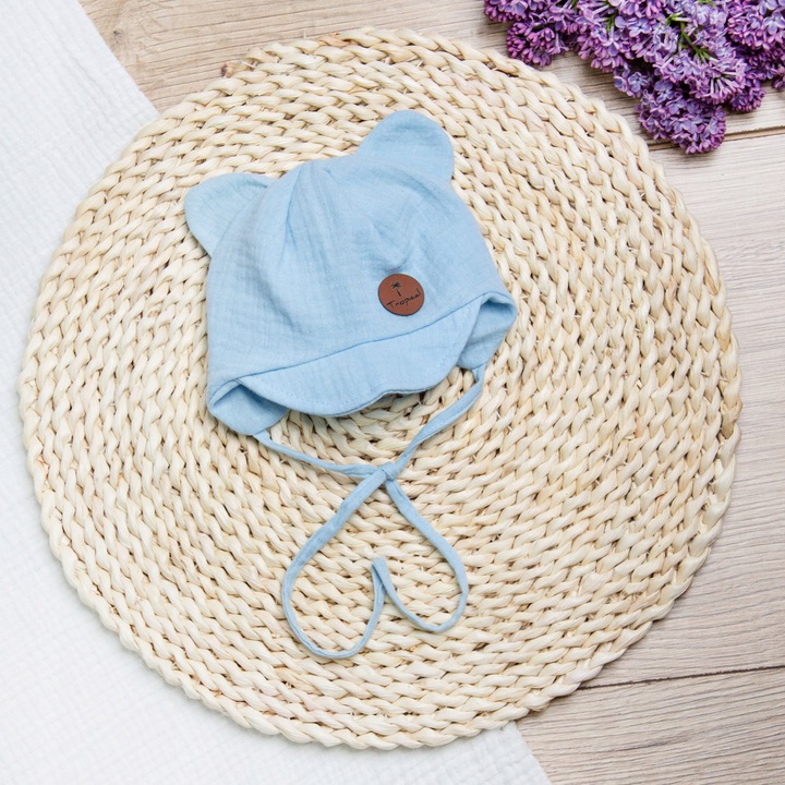 CZAPKA Z MUŚLINU letnia z daszkiem błękit 48-50