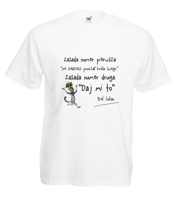 KOSZULKA WZORY KRÓL JULIAN TEKSTY PINGWINY