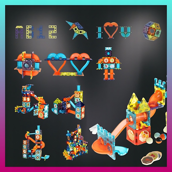 Klocki MAGNETYCZNE KONSTRUKCYJNE świecący tor 110 el 3D MAGNETIC Edukacyjne