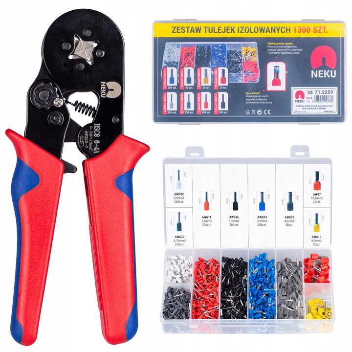 Zaciskarka do Tulejek Praska do Kabli Końcówek 0,25-10mm2 NEKU + 1300szt