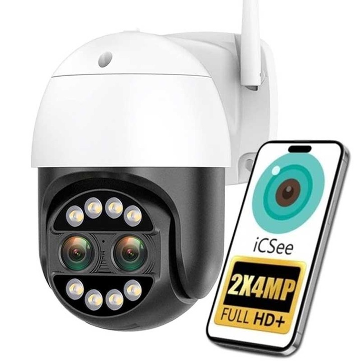 Zewnętrzna obrotowa kamera IP 2w1 8X ZOOM 2x 4MPx WIFI 2K