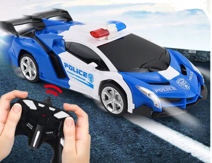 AUTO ROBOT ZDALNIE STEROWANY 2w1 TRANSFORMACJA POLICJA RADIOWÓZ PILOT LED