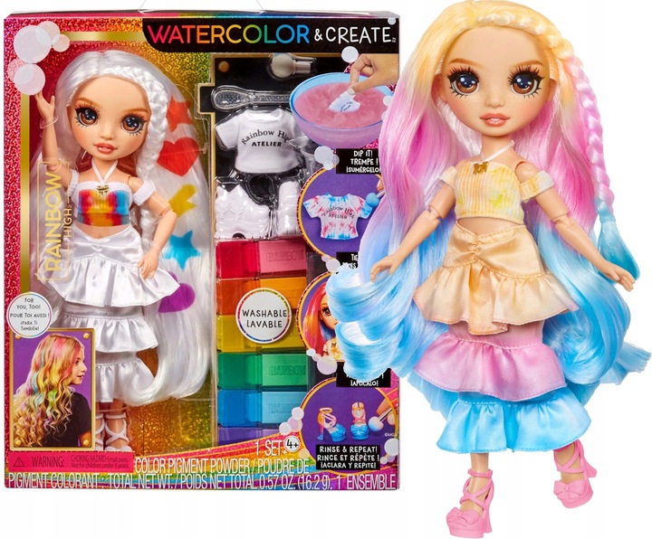 RAINBOW HIGH WATERCOLOR & CREATE LALKA DO MALOWANIA BRĄZOWE OCZY 507598