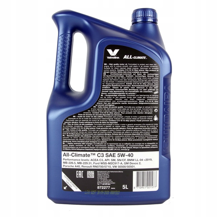VALVOLINE ALL CLIMATE 5W40 C3 5L