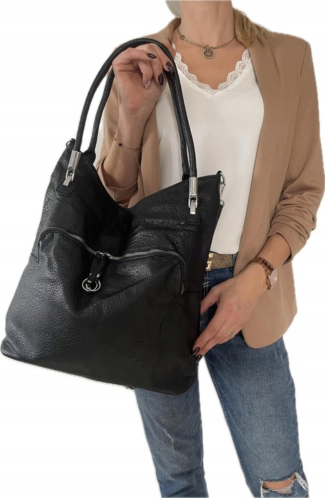 Torebka damska worek skóra ekologiczna czarna codzienna