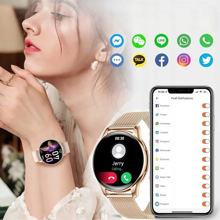 SMARTWATCH DAMSKI ZEGAREK AMOLED MENU PL ROZMOWY 2 PASKI + SŁUCHAWKI GRATIS