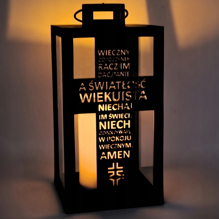 Latarenka LED z modlitwą Wieczny Odpoczynek... i świecą LED BATERIE W CENIE