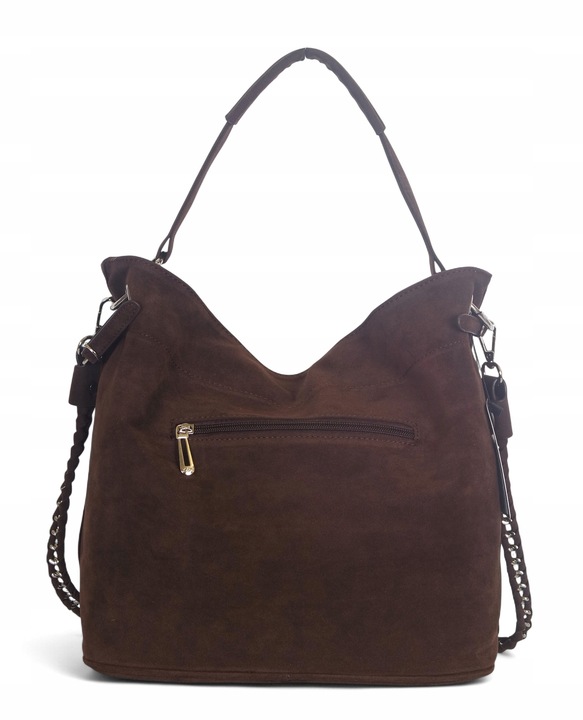 Flora&Co Paris Czekoladowa zamszowa torebka Worek Łańcuszek + Pasek Zamsz